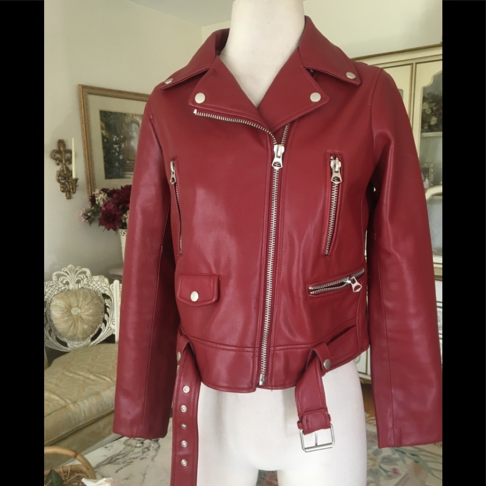Zara leather red jacket size M